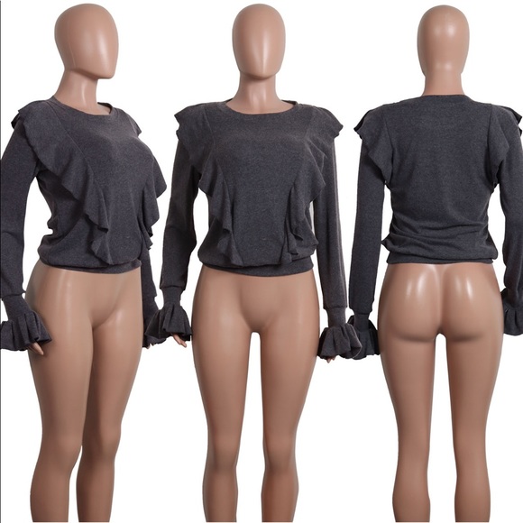 Abagal Gray Ruffle Bell Sleeve Sweater Top - Picture 6 of 6